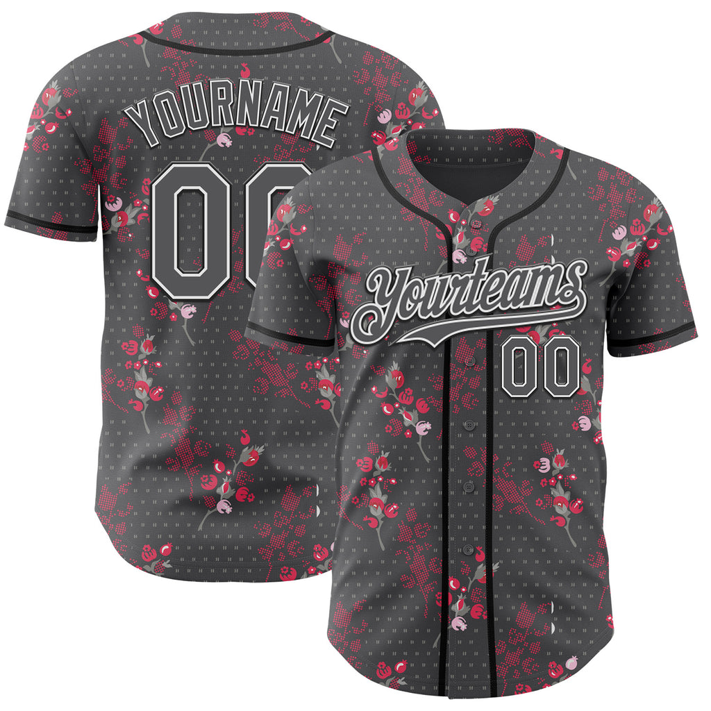 Custom Steel Gray White-Black Cherry Blossoms Sakura Authentic Baseball Jersey