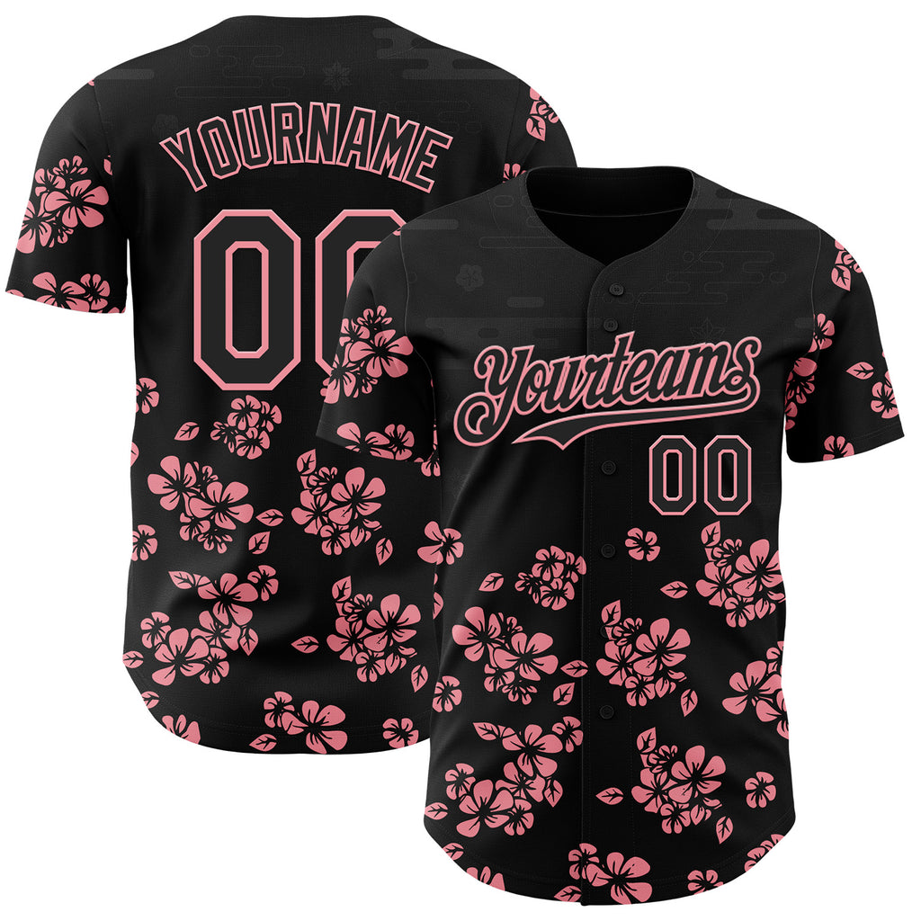 Custom Black-Medium Pink Cherry Blossoms Sakura Authentic Baseball Jersey