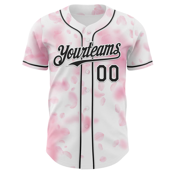 Custom White-Black Cherry Blossoms Sakura Authentic Baseball Jersey