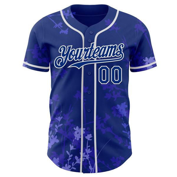 Custom Royal-White Cherry Blossoms Sakura Authentic Baseball Jersey