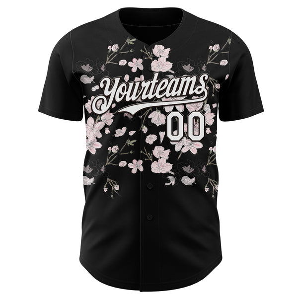 Custom Black-White Cherry Blossoms Sakura Authentic Baseball Jersey