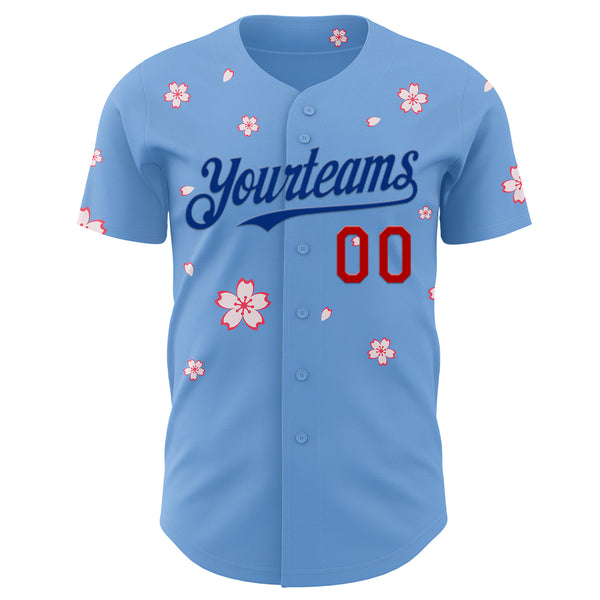Custom Light Blue Red-Royal Cherry Blossoms Sakura Authentic Baseball Jersey