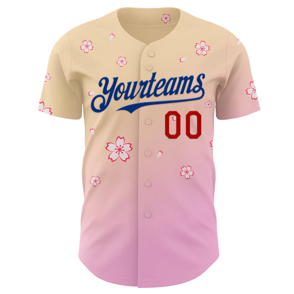 Custom Cream Red Pink-Royal Cherry Blossoms Sakura Gradient Authentic Baseball Jersey