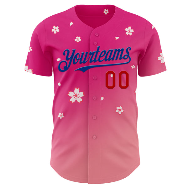 Custom Pink Red-Royal Cherry Blossoms Sakura Gradient Authentic Baseball Jersey