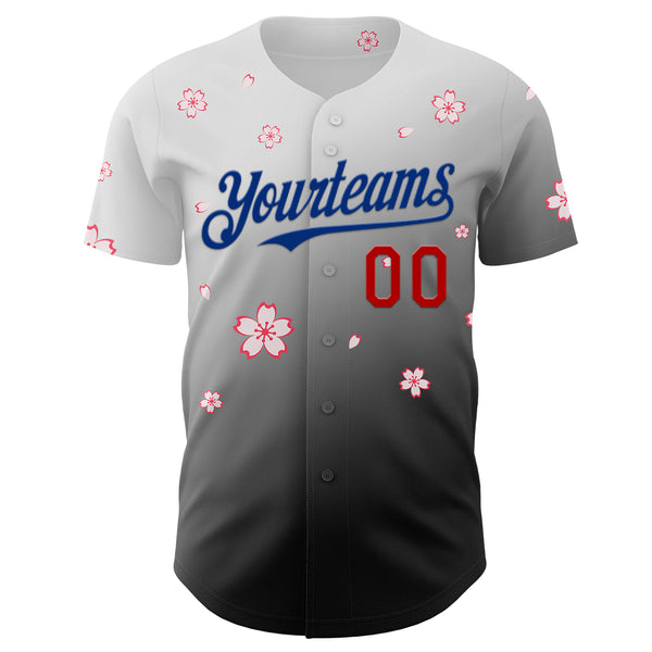Custom White Red Black-Royal Cherry Blossoms Sakura Gradient Authentic Baseball Jersey