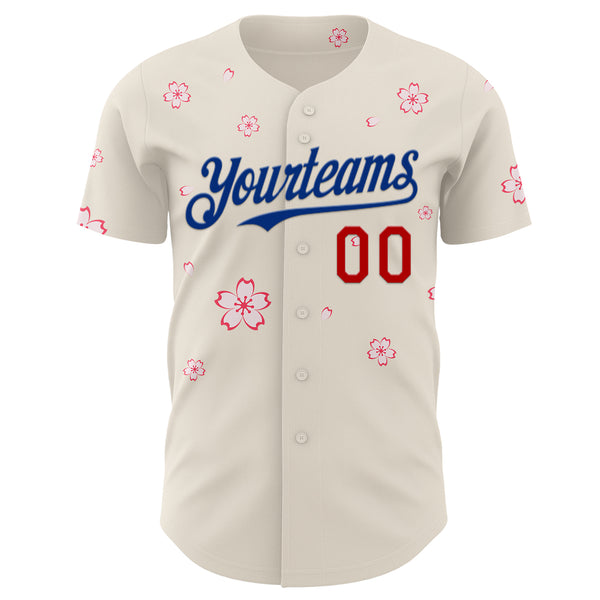 Custom Cream Red-Royal Cherry Blossoms Sakura Authentic Baseball Jersey