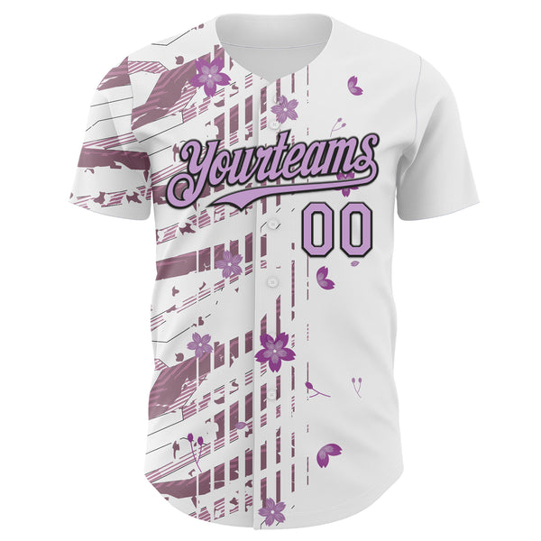 Custom White Light Purple-Black Cherry Blossoms Sakura Authentic Baseball Jersey
