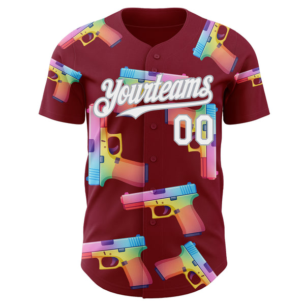 Custom Crimson White-Gray Colorful Firepower 3D Pattern Design Authentic Baseball Jersey