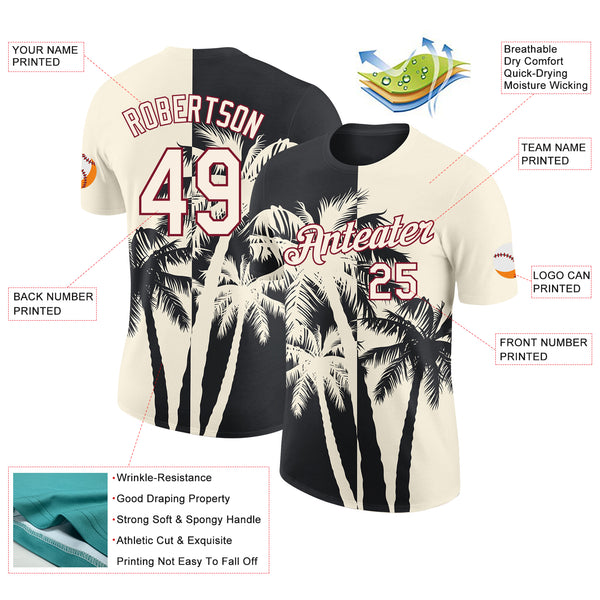 Custom Cream Black-Crimson Hawaii Tropical Coastal Palm Trees Performance T-Shirt