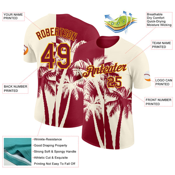 Custom Cream Crimson-Yellow Hawaii Tropical Coastal Palm Trees Performance T-Shirt