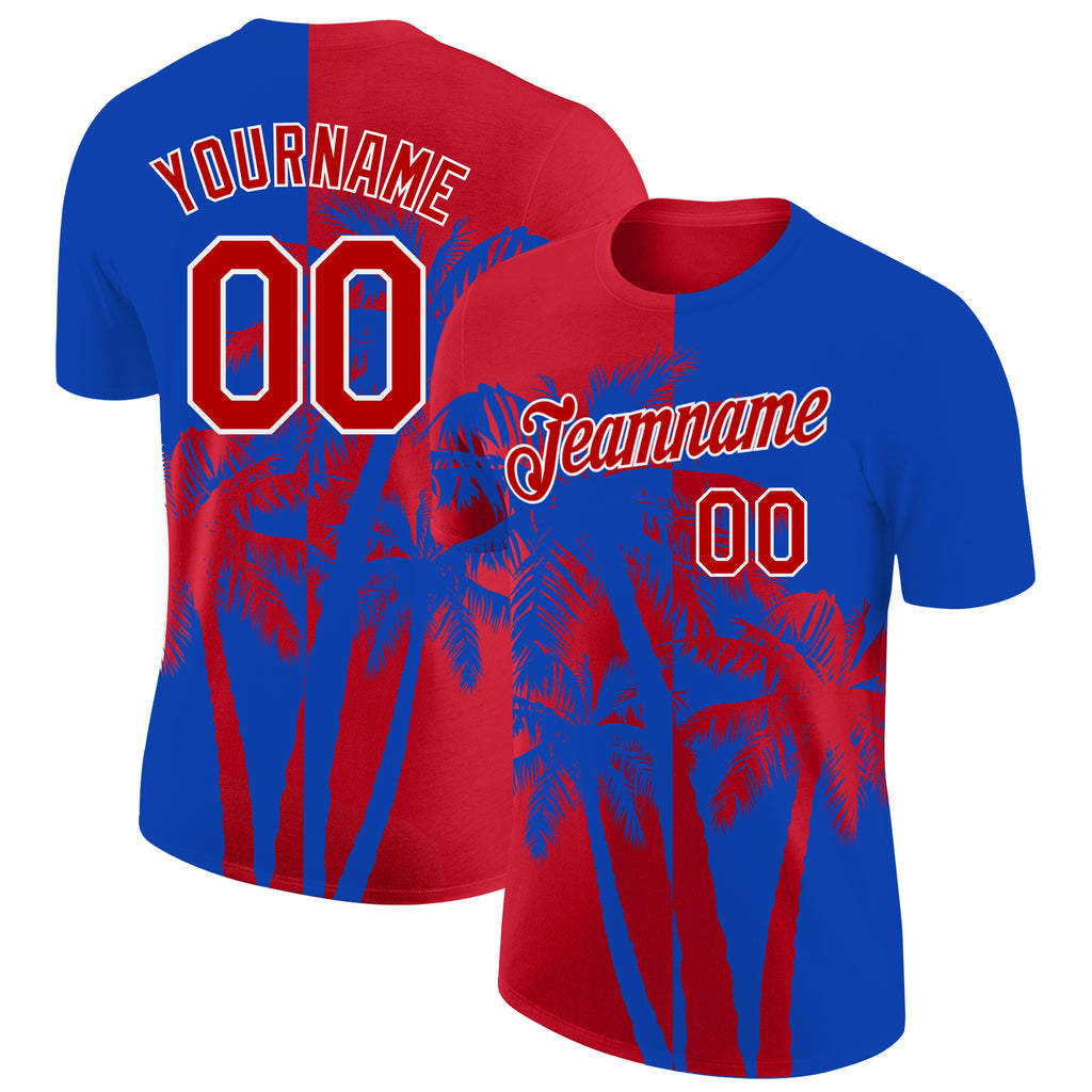 Custom Thunder Blue Red-White Hawaii Tropical Coastal Palm Trees Performance T-Shirt