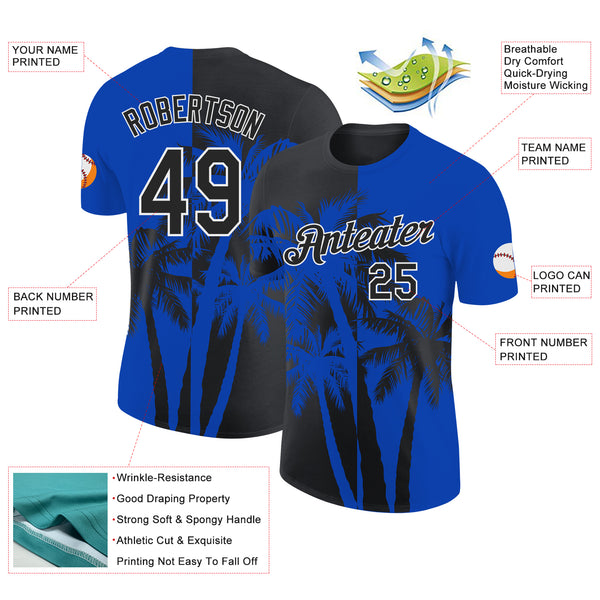 Custom Thunder Blue Black-White Hawaii Tropical Coastal Palm Trees Performance T-Shirt