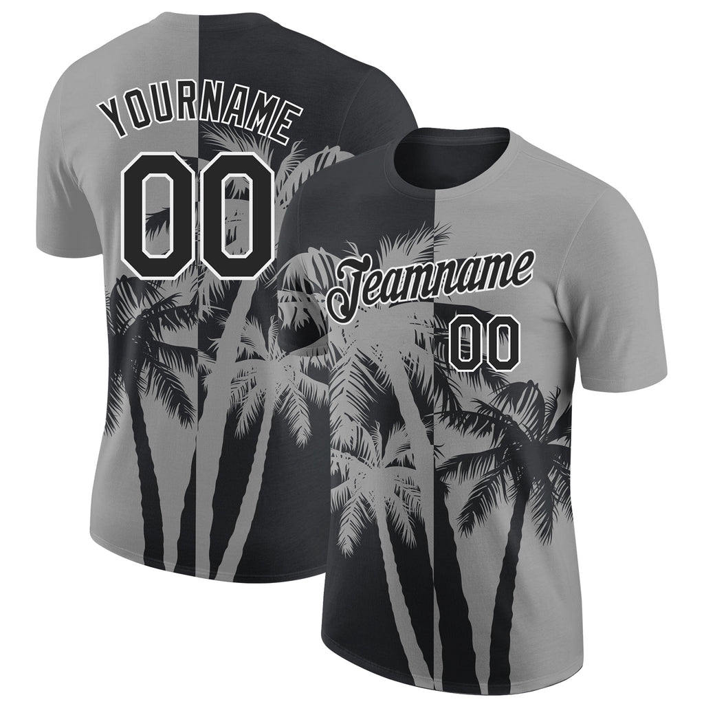 Custom Gray Black-White Hawaii Tropical Coastal Palm Trees Performance T-Shirt