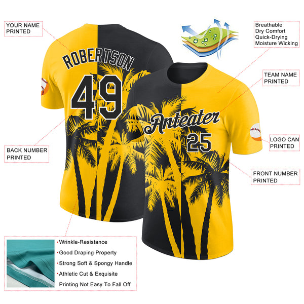 Custom Yellow Black-White Hawaii Tropical Coastal Palm Trees Performance T-Shirt