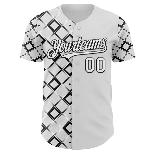 Custom White-Black Geometric Diamond Grid Rhombus Authentic Baseball Jersey