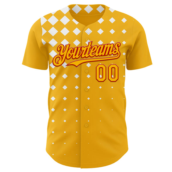 Custom Gold White-Red Geometric Diamond Grid Rhombus Authentic Baseball Jersey