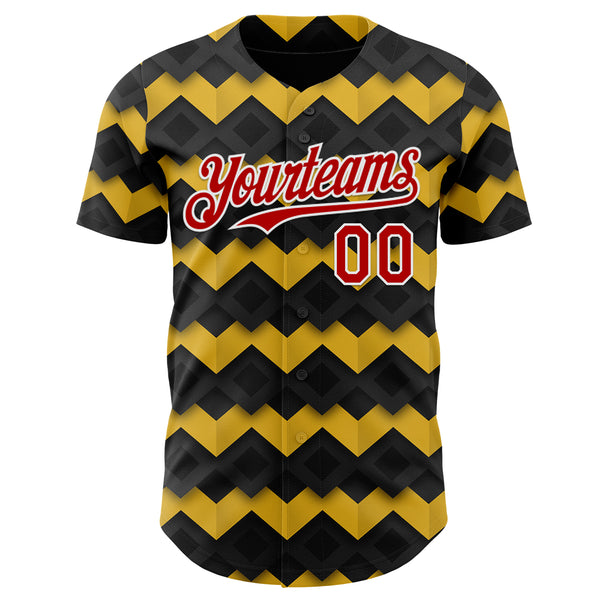Custom Black Red Yellow-White Geometric Diamond Grid Rhombus Authentic Baseball Jersey