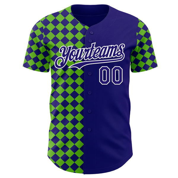 Custom Dark Purple Green-White Geometric Diamond Grid Rhombus Authentic Baseball Jersey