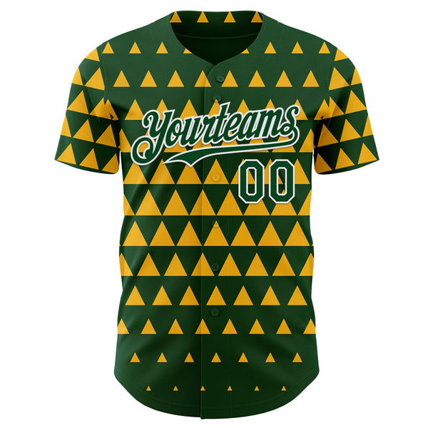Custom Green Gold-White Geometric Diamond Grid Rhombus Authentic Baseball Jersey