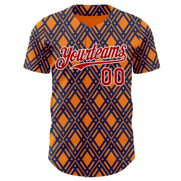 Custom Orange Red Blue-White Geometric Diamond Grid Rhombus Authentic Baseball Jersey