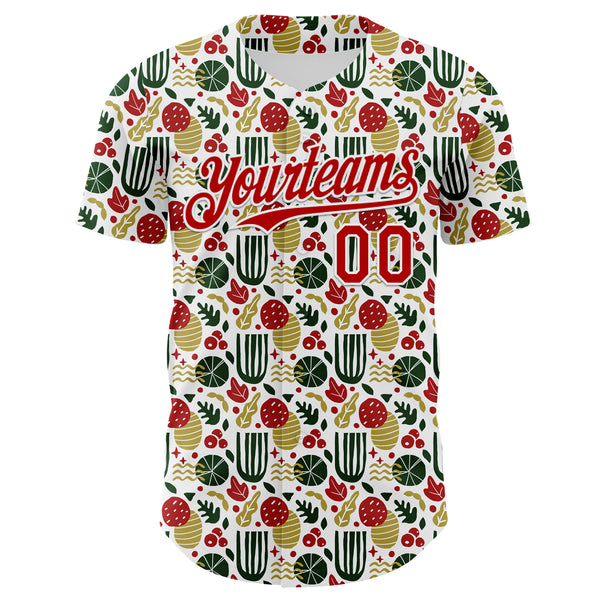 Custom White-Red Foodie Fruit Authentic Baseball Jersey