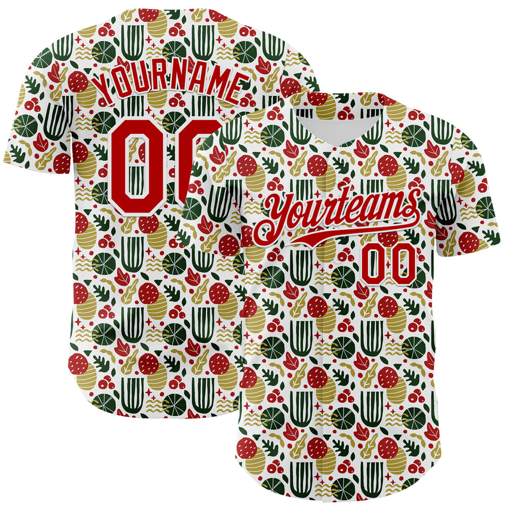 Custom White-Red Foodie Fruit Authentic Baseball Jersey
