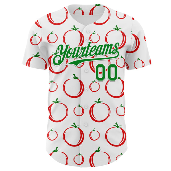 Custom White-Grass Green Foodie Tomato Authentic Baseball Jersey