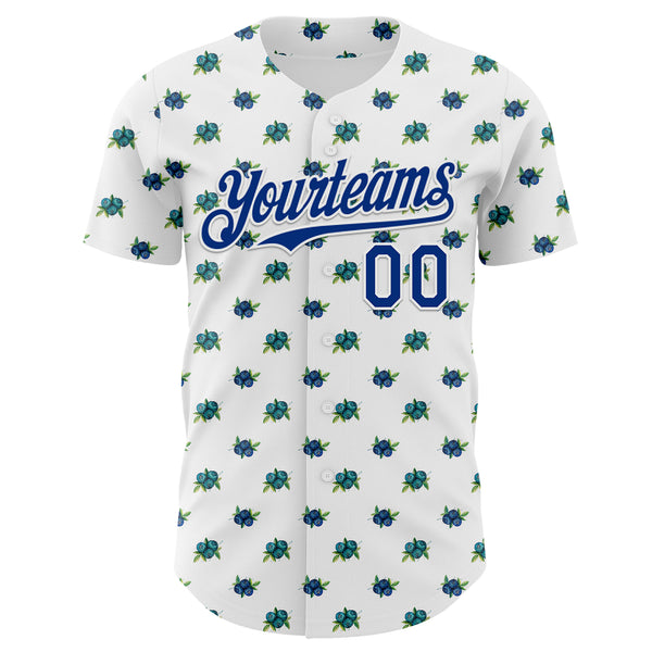 Custom White-Royal Foodie Blueberry Authentic Baseball Jersey