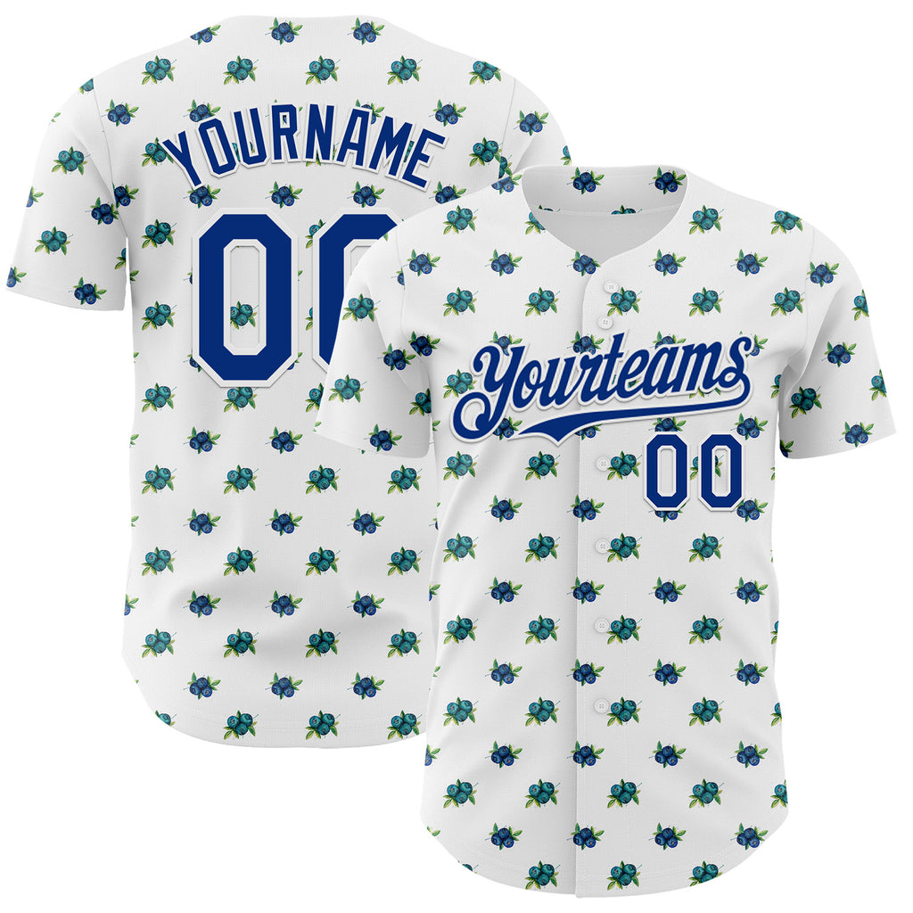 Custom White-Royal Foodie Blueberry Authentic Baseball Jersey