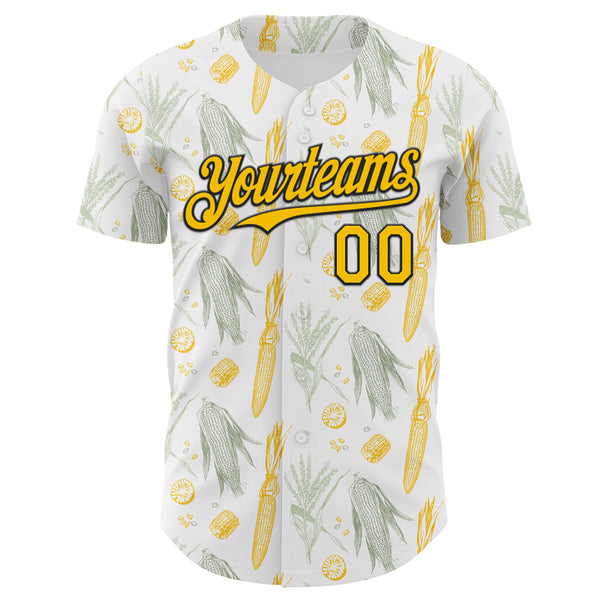 Custom White Yellow-Black Foodie Corn Authentic Baseball Jersey