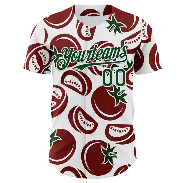 Custom White-Green Foodie Tomato Authentic Baseball Jersey