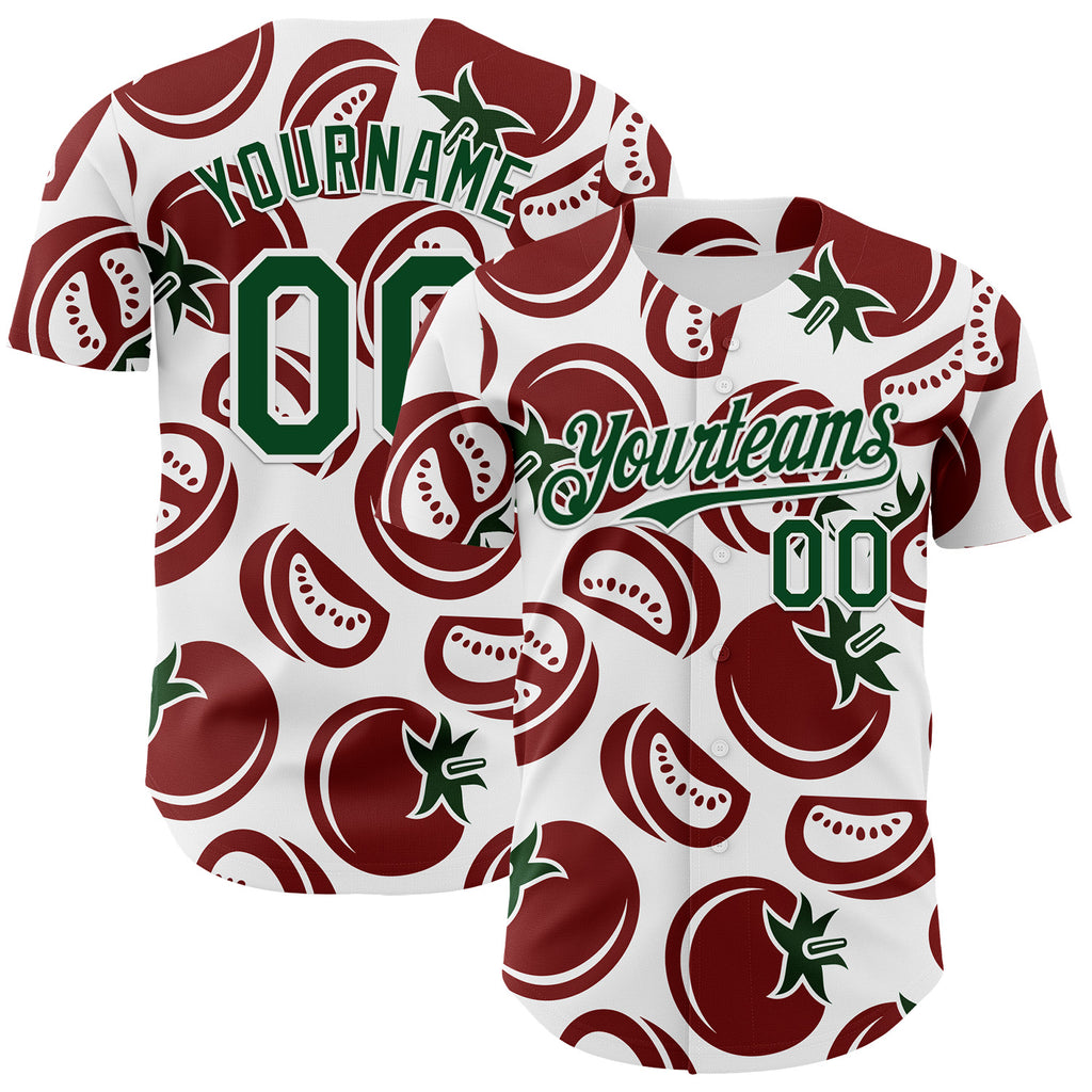 Custom White-Green Foodie Tomato Authentic Baseball Jersey