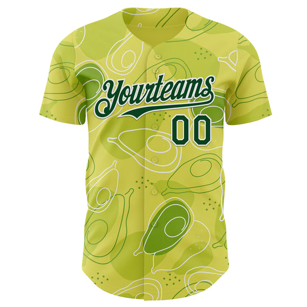 Custom Green-White Foodie Avocado Authentic Baseball Jersey