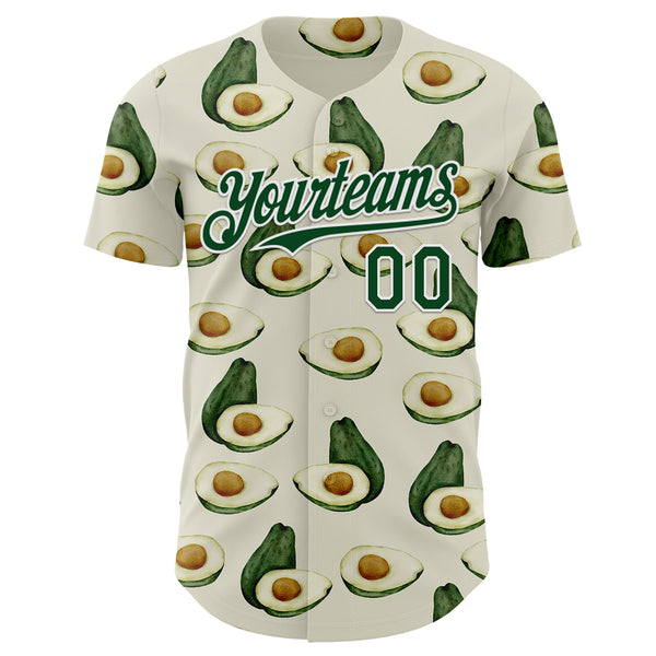 Custom Cream Green-White Foodie Avocado Authentic Baseball Jersey
