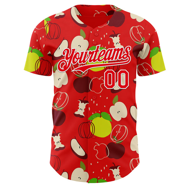Custom Fire Red-White Foodie Apples & Pears Authentic Baseball Jersey