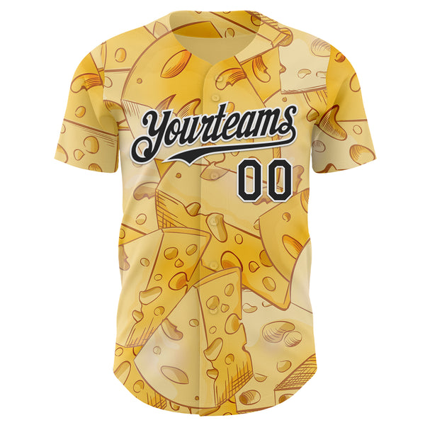 Custom Yellow Black-White Foodie Cheese Authentic Baseball Jersey