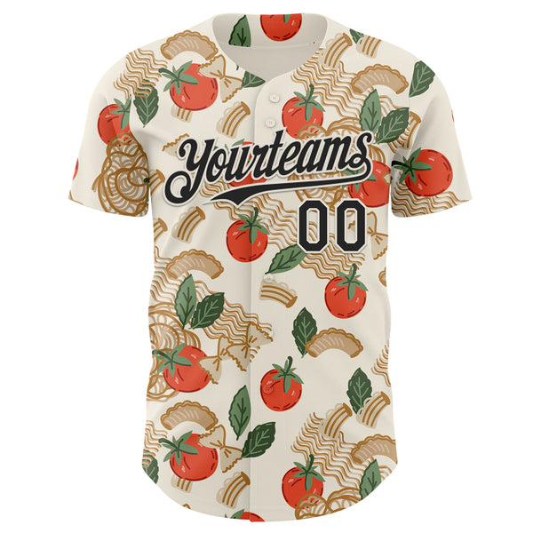 Custom Cream-Black Foodie Tomato Pasta Authentic Baseball Jersey