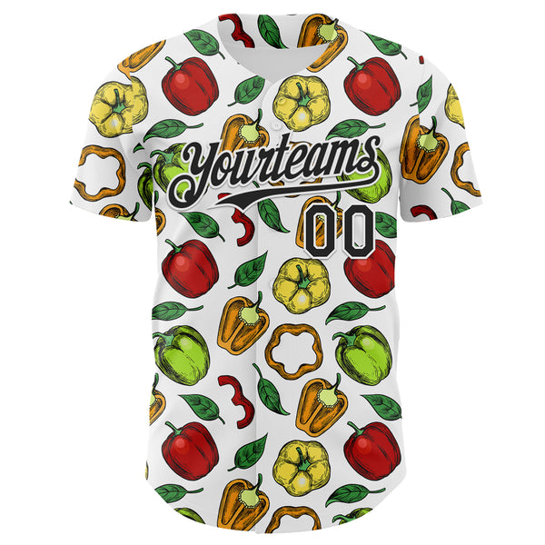 Custom White-Black Foodie Bell Pepper Authentic Baseball Jersey