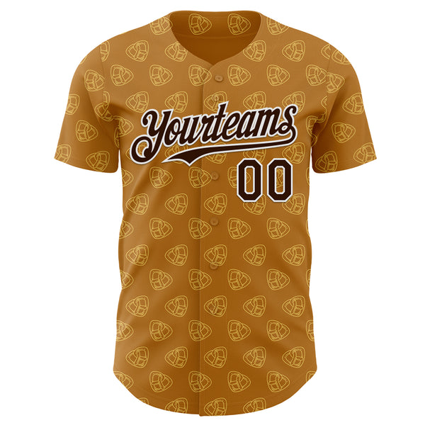 Custom Yellow Brown-White Foodie Pretzel Authentic Baseball Jersey