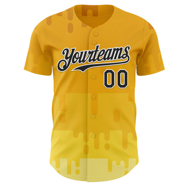 Custom Yellow Black-White Foodie Cheese Authentic Baseball Jersey