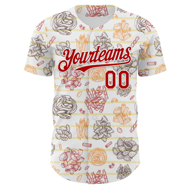 Custom White-Red Foodie Pasta Spaghetti & Macaroni Authentic Baseball Jersey