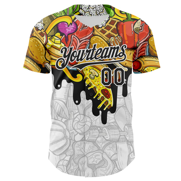 Custom White-Black Foodie American Cuisine Fast Food Burger Fries & Pizza Authentic Baseball Jersey
