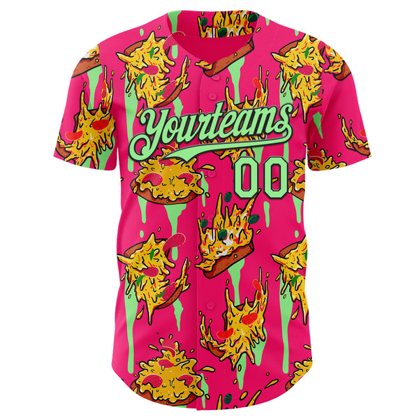 Custom Pink Pea Green-Black Foodie Pizza Authentic Baseball Jersey