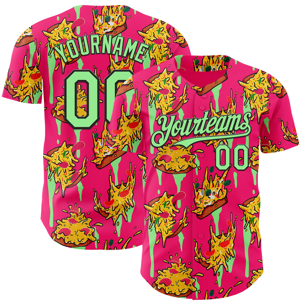 Custom Pink Pea Green-Black Foodie Pizza Authentic Baseball Jersey