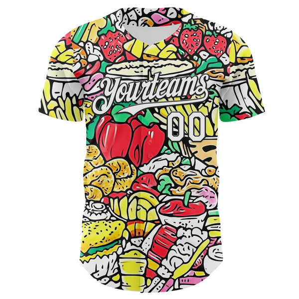 Custom White-Black Foodie Fast Food & Fruit Authentic Baseball Jersey