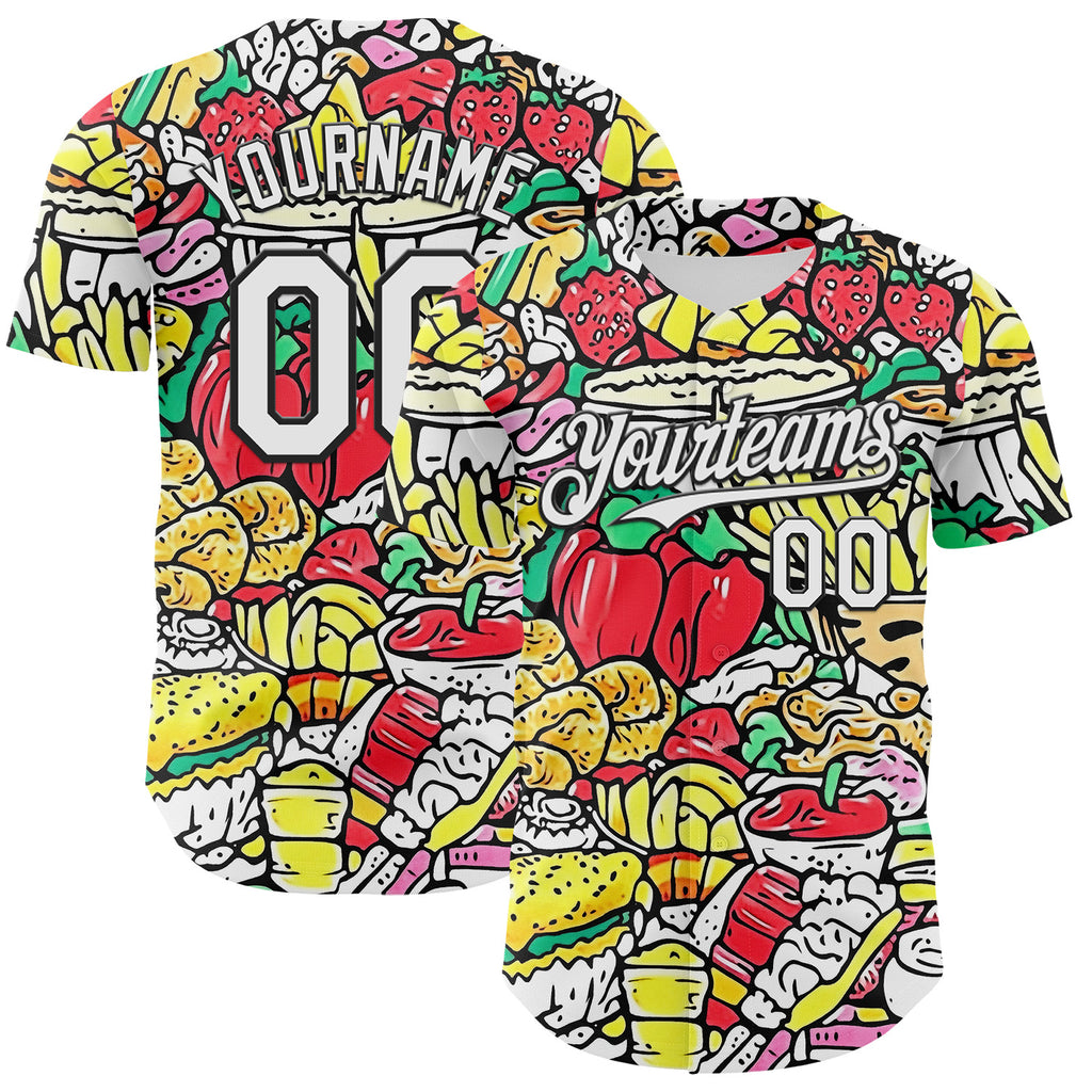 Custom White-Black Foodie Fast Food & Fruit Authentic Baseball Jersey