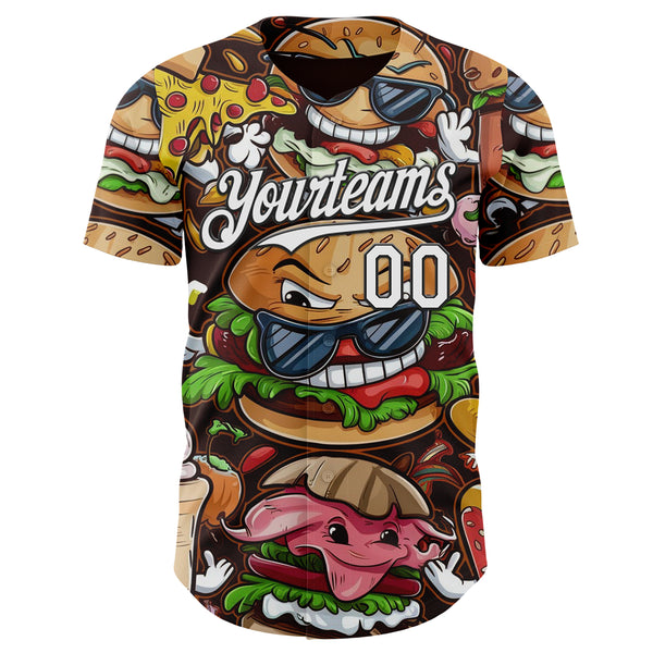 Custom Black-White Foodie Fast Food Hamburger Authentic Baseball Jersey