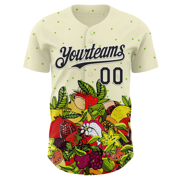 Custom Cream Black-White Foodie Exotic Fruit Authentic Baseball Jersey