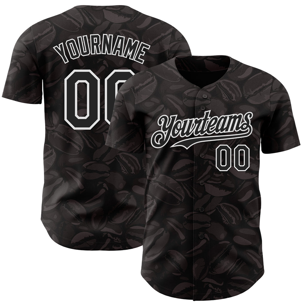 Custom Black-White Foodie Coffee Beans Authentic Baseball Jersey
