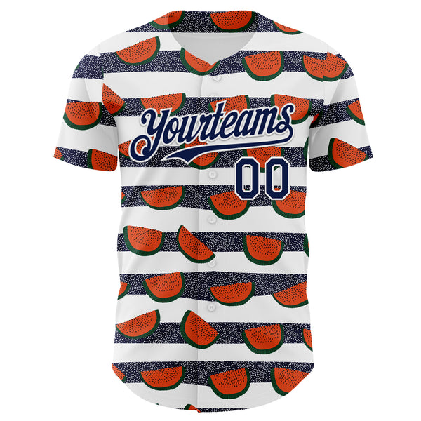 Custom White-Navy Foodie Watermelon Authentic Baseball Jersey
